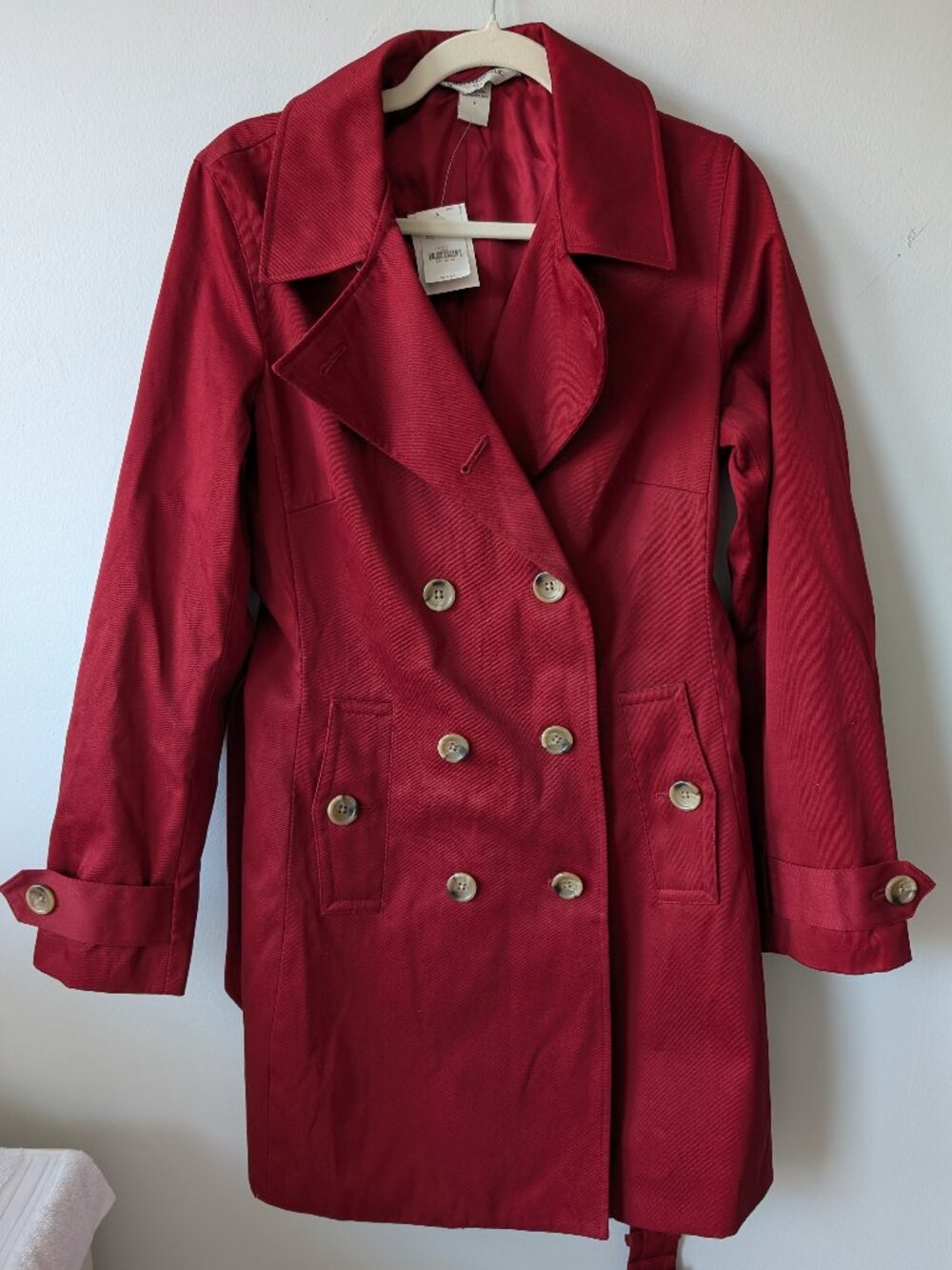 NWT Banana Republic Red Trench Coat Size M Double Breasted Belted Cotton
